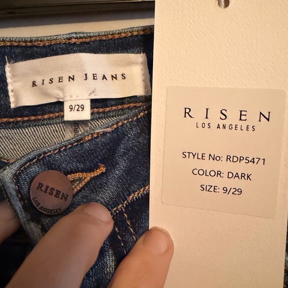 Risen jeans  high rise dark wash Straight Leg Jeans long 33” frayed hem - Picture 2 of 15